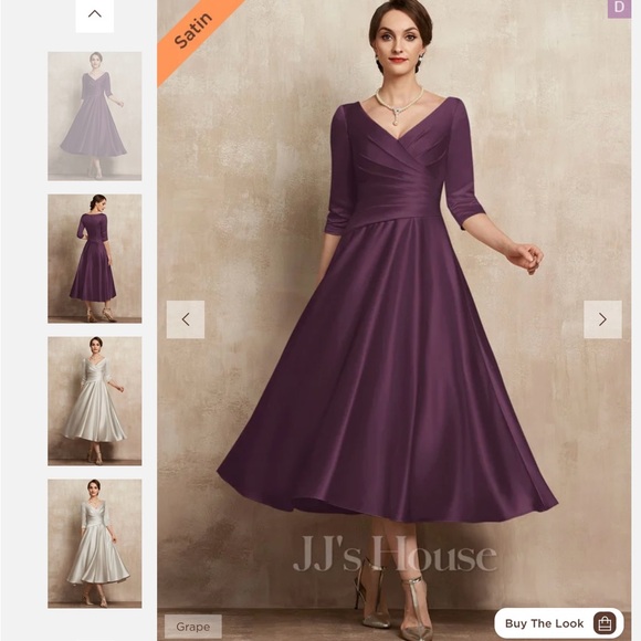 NWT JJ'S HOUSE Grape A-Line Tea-Length Satin Mother of the Bride Gown, 2… - Picture 2 of 14